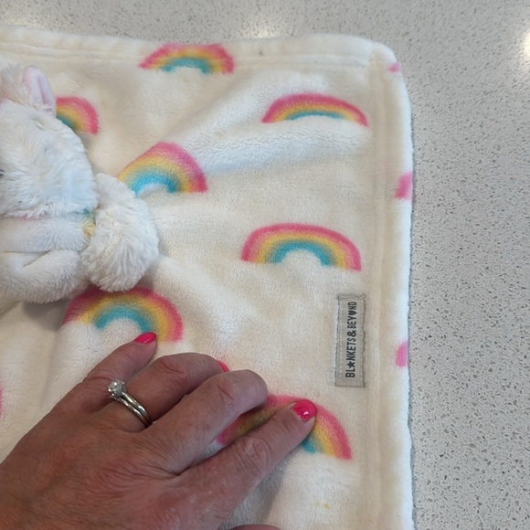 Blankets & Beyond Rainbow White Unicorn Baby Security Blanket Lovey Nunu - Picture 6 of 9